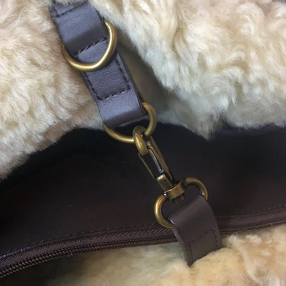 UGG Large Plum & Ivory Leather Shearling Sheepskin Tote Bag MINT CONDITION